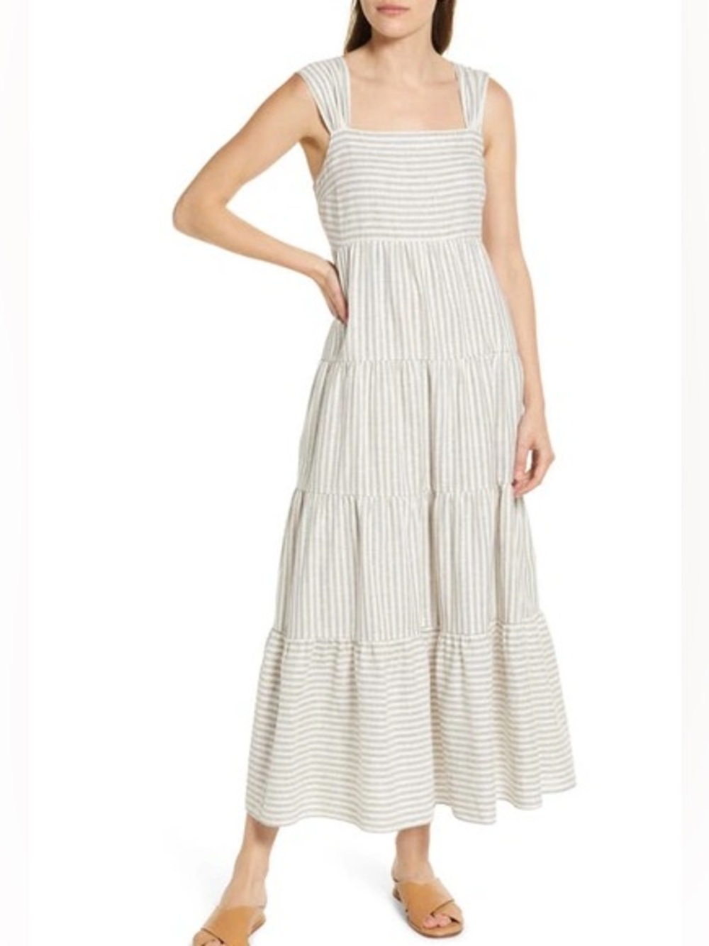 Madewell XS Grey and White Striped Tiered Maxi Dress